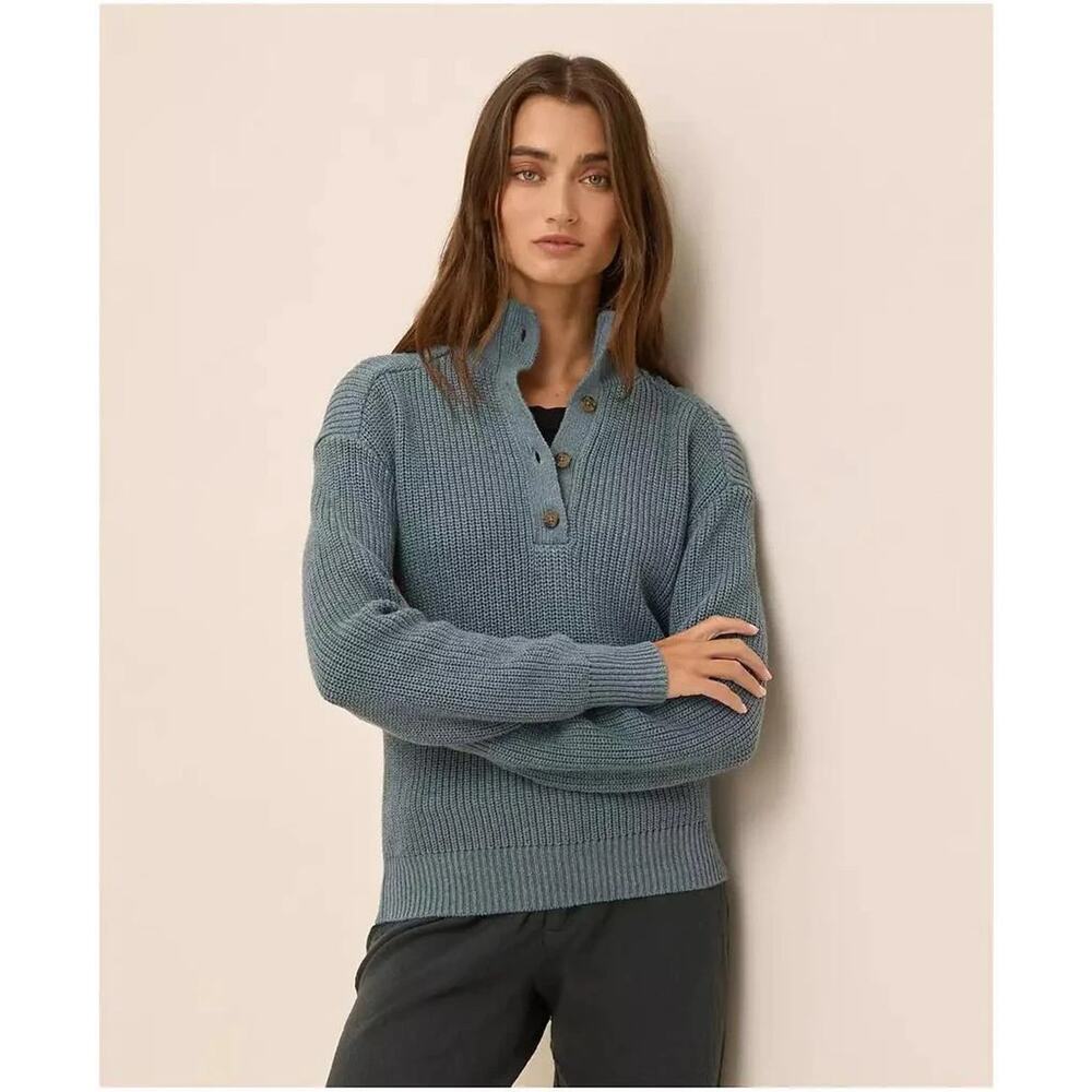 Pact Organic Sweater S Green River Rock Heather Organic Cotton Luxe Knit Henley